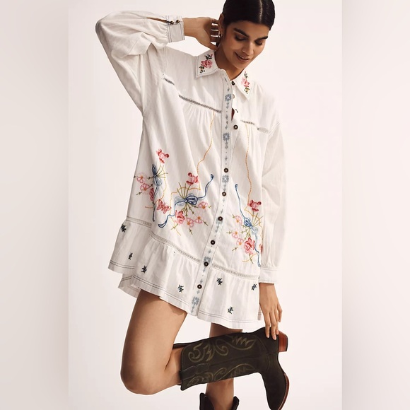 Anthropologie Dresses & Skirts - NWT XL - Anthropologie 100% Cotton Embroidered Swing Shirt Dress